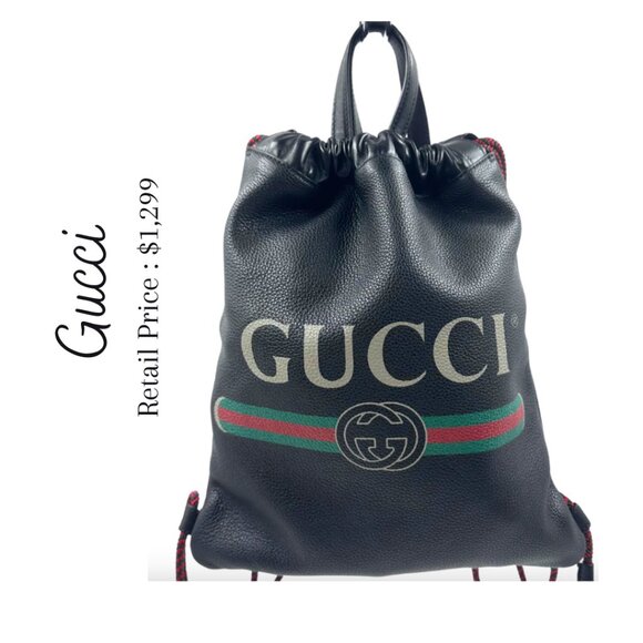 Calfskin Logo Drawstring Backpack Black - Picture 1 of 16